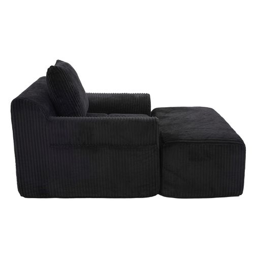 Fauteuil 147x110x67 Cm Velours Côtelé Noir Avec Repose-pieds Et Poches Latérales