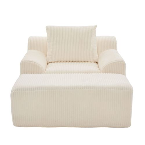 Fauteuil, Canapé-lit 147x110x67 Cm, Velours Côtelé Beige, Avec Poches Latérales, Sans Montage