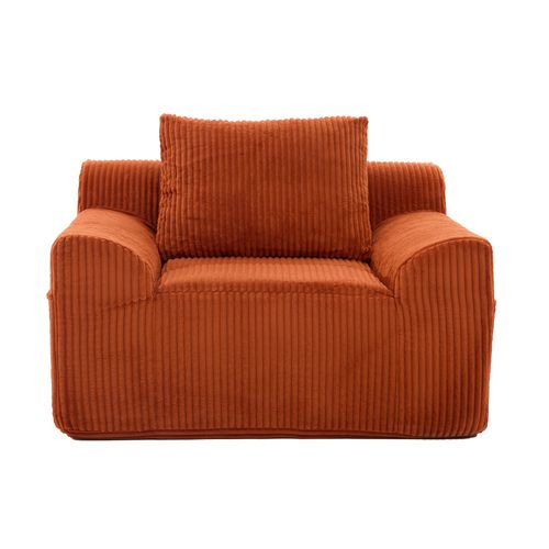 Fauteuil 147x110x67 Cm En Velours Côtelé Orange Avec Repose-pieds Et Poches