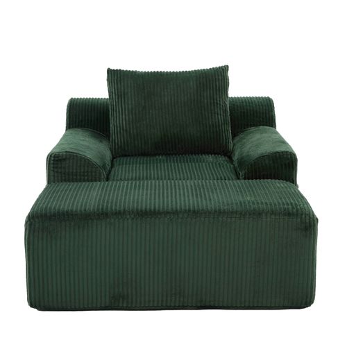 Fauteuil 147x110x67 Cm Avec Repose-pieds Et Poches Latérales, Velours Côtelé Émeraude