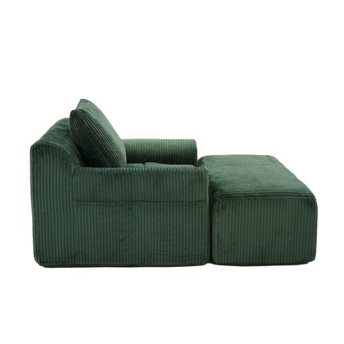 Fauteuil 147x110x67 Cm Avec Repose-pieds Et Poches Latérales, Velours Côtelé Émeraude