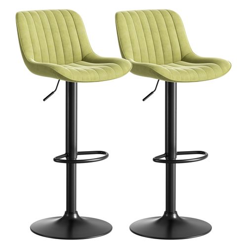 Lot De 2 Tabourets De Bar Pivotants 360°, Hauteur Réglable 87-109 Cm, En Velours, Vert