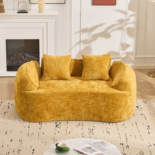 Canapé 2 Places Courbé Tissu Jaune Au Design Moderne Pour Salon, Chambre Ou Bureau