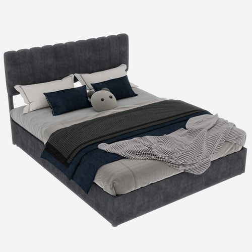 Lit Adulte Coffre 160x200 Cm En Velours Gris Et Structure Métal, Design Confortable