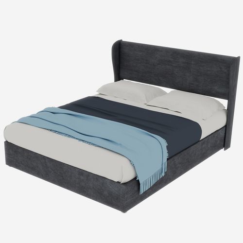 Lit 140x200 Cm 2 Places Velours Gris Avec Coffre De Rangement Et Structure Métal