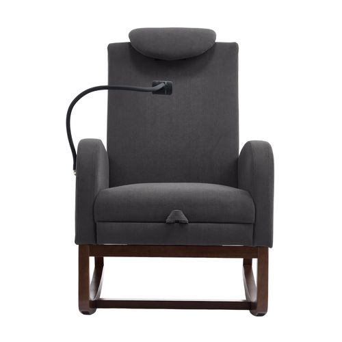 Fauteuil à Bascule, Velours Côtelé Gris Foncé, Poche Latérale Et Repose-pieds