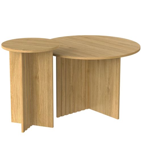 Set 2 Pièces De Tables Basses Rondes Ø76/ø40 Cm, Bois Naturel, Design Scandinave