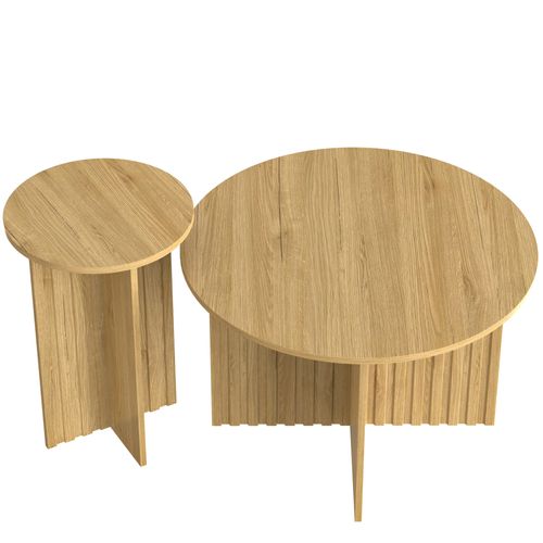 Set 2 Pièces De Tables Basses Rondes Ø76/ø40 Cm, Bois Naturel, Design Scandinave