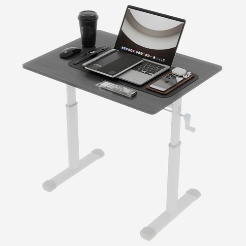 Bureau 80cm Réglable En Hauteur à Manivelle, Double Colonne, Métal Et Bois Gris, Compact