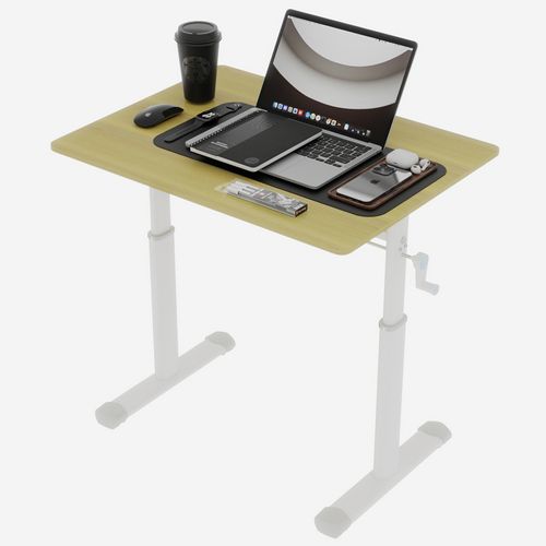 Bureau 80cm à Hauteur Réglable Par Manivelle, Double Colonne, Bois Et Métal, Compact