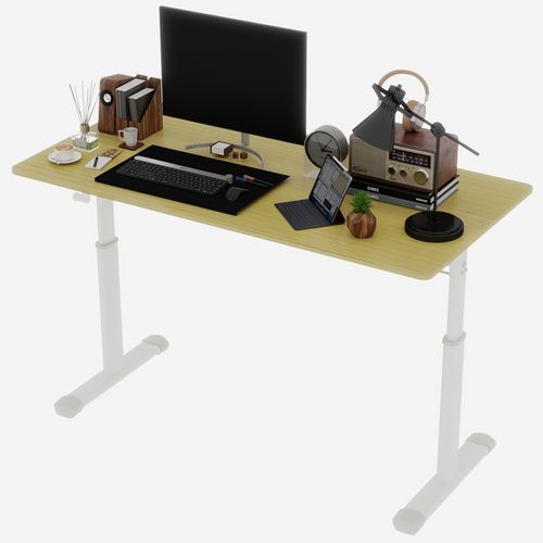 Bureau 120cm Réglable En Hauteur à Manivelle, Double-colonne, Bois Et Métal