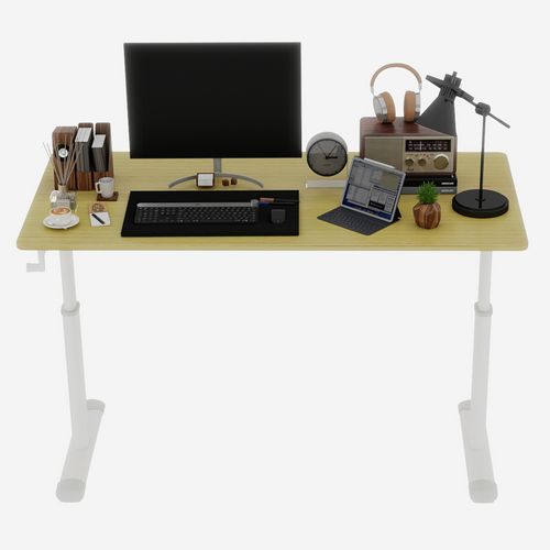 Bureau 120cm Réglable En Hauteur à Manivelle, Double-colonne, Bois Et Métal