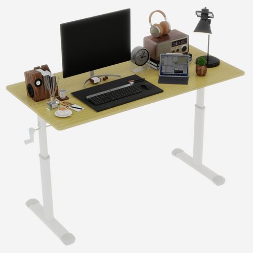 Bureau 120cm Réglable En Hauteur à Manivelle, Double-colonne, Bois Et Métal