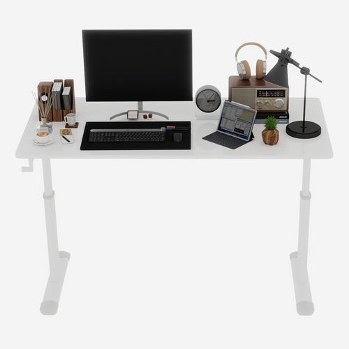 Bureau 120cm Réglable En Hauteur à Manivelle, Métal Et Bois Blanc