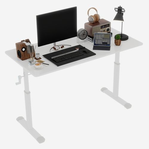 Bureau 120cm Réglable En Hauteur à Manivelle, Métal Et Bois Blanc