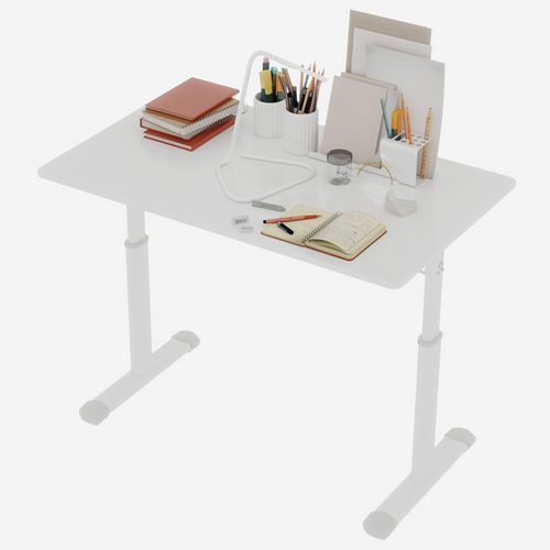 Bureau 100cm Réglable En Hauteur à Manivelle, Double Colonne, Métal Et Bois Blanc