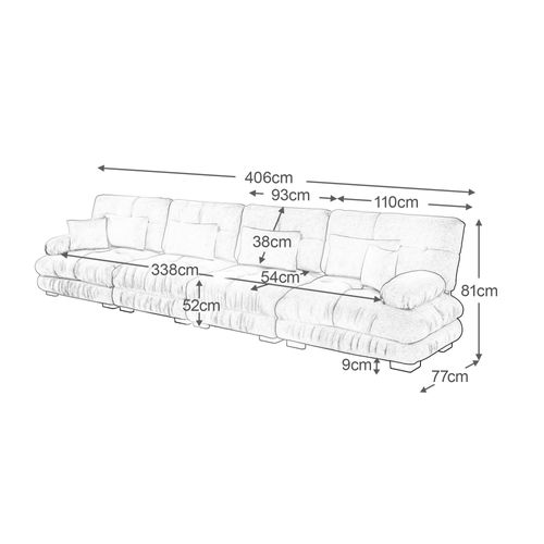 Canapé Modulable 4 Places 406cm – Assise Profonde, Tissu Chenille Rose