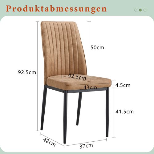 Set De 4 Chaises Tissu Brun Et Noir, Pieds Métal Noirs, Dossier à Motif Vertical