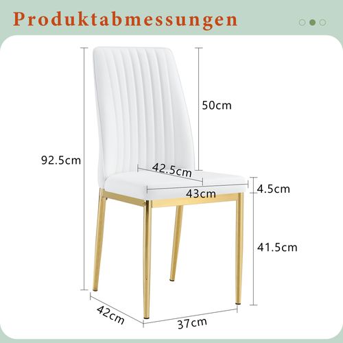 Lot De 4 Chaises Blanc Et Or, Assise En Pu, Pieds En Métal Doré