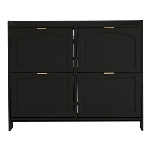 Meuble à Chaussures Noir 110 × 24 × 90 Cm Avec 4 Portes Rabattantes