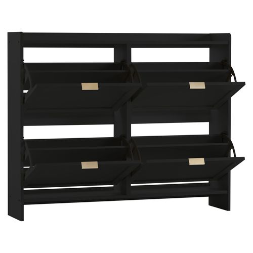 Meuble à Chaussures Noir 110 × 24 × 90 Cm Avec 4 Portes Rabattantes