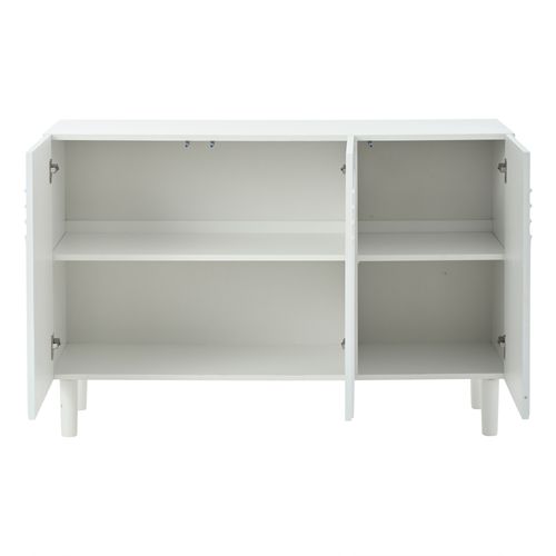 Buffet 120 X 38,5 X 79 Cm Blanc Avec 3 Portes Et 5 Espaces De Rangement, Pieds 16 Cm