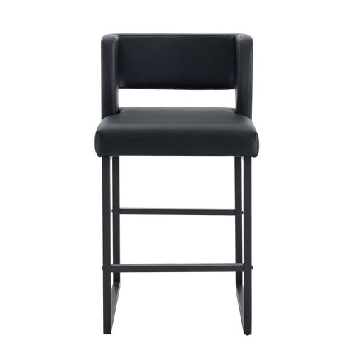Tabouret De Bar 2 Pièces Style Nordique, Hauteur 91,4 Cm, Assise En Pu Noir, Pieds Métal Noir