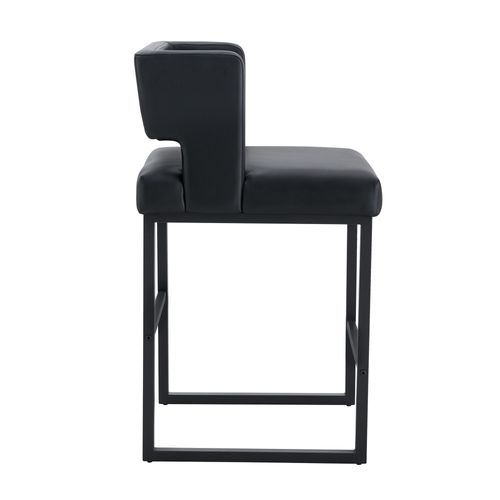 Tabouret De Bar 2 Pièces Style Nordique, Hauteur 91,4 Cm, Assise En Pu Noir, Pieds Métal Noir