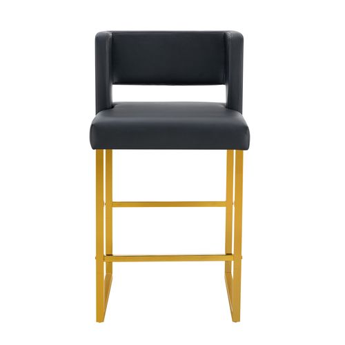 Tabouret De Bar 2 Pièces Style Nordique, Hauteur 91,4 Cm, Assise En Pu Noir, Pieds Métal Doré