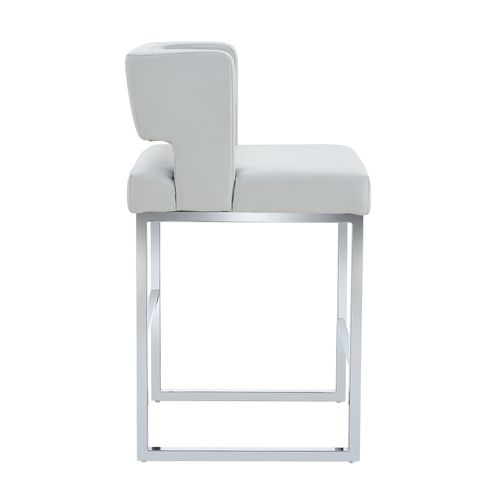 Tabouret De Bar 2 Pièces Style Nordique, Assise En Pu Gris Clair, Pieds Métal Argent
