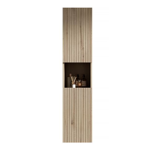 Colonne Murale 160 Cm, Bois Chêne Blanc, 2 Portes Et Niche Ouverte, Armoire Salle De Bain