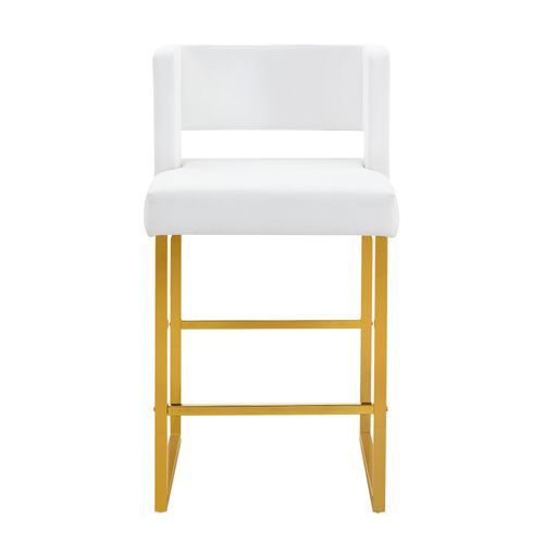 Lot De 2 Tabourets De Bar 91,4 Cm, Assise En Pu Blanc, Métal Doré