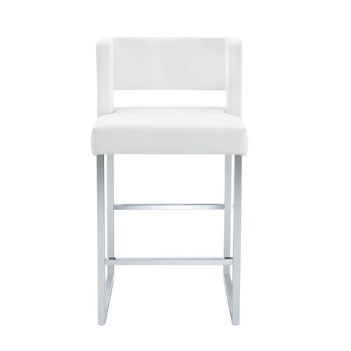 Lot De 2 Tabourets De Bar 91,4 Cm, Assise Carrée Pu Blanc, Piétement Métal Argenté