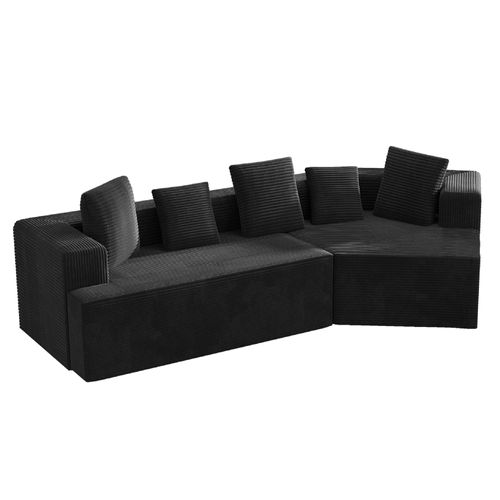 Canapé Compressé Modulable 3 Places - Velours Côtelé - Noir