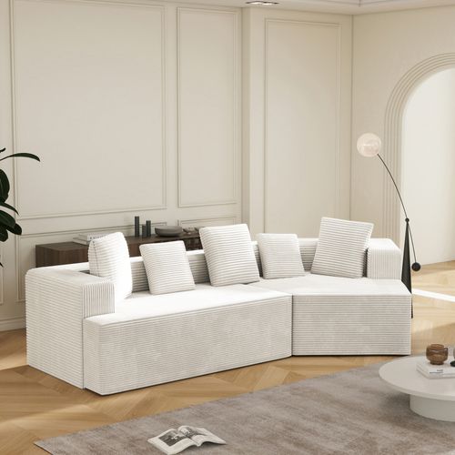 Canapé Compressé Modulable 3 Places - Velours Côtelé - Blanc