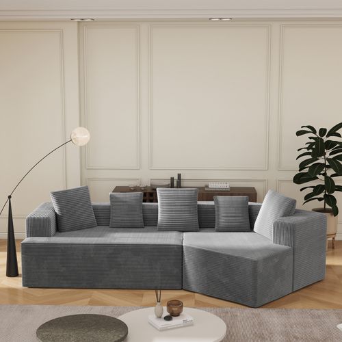 Canapé Compressé  Modulable 3 Places Velours Côtelé Gris