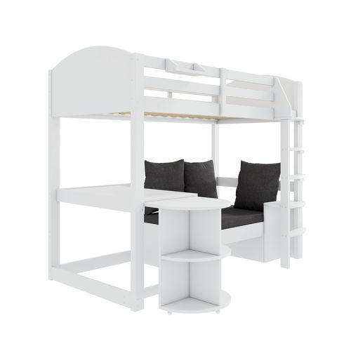 Lit Mezzanine Enfant 90x200 Cm - Bureau Extensible, Canapé Avec Rangements Et Étagères, Bois Blanc