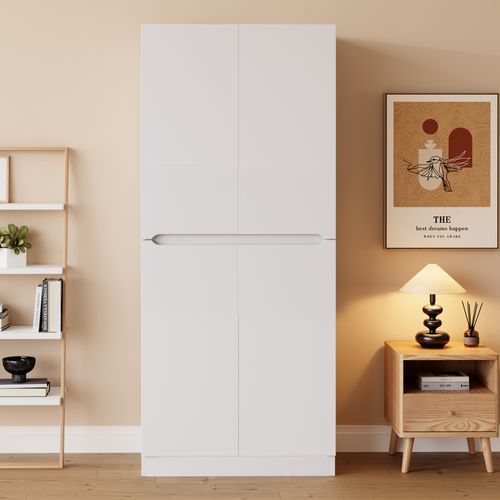 Armoire 70 X 40 X 170 Cm, Grand Rangement, Bois Blanc Et Métal