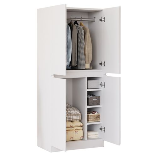 Armoire 70 X 40 X 170 Cm, Grand Rangement, Bois Blanc Et Métal