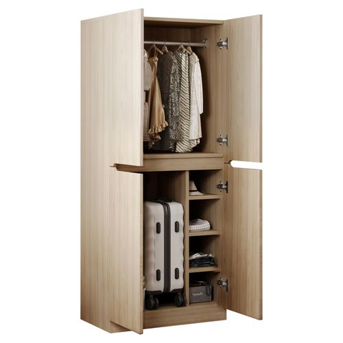 Armoire 70 X 40 X 170 Cm, Grand Compartiment Et Petite Niche, Bois Naturel Et Métal