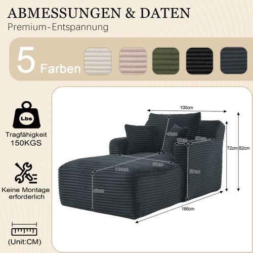 Fauteuil Longue, En Velours Côtelé Gris Foncé, Sans Montage