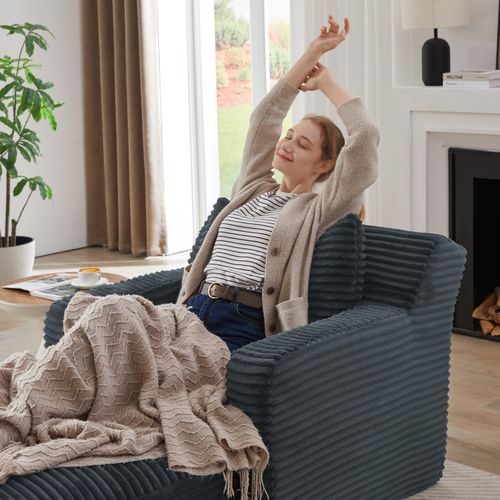 Fauteuil Longue, En Velours Côtelé Gris Foncé, Sans Montage