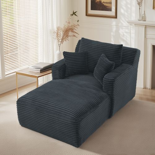 Fauteuil Longue, En Velours Côtelé Gris Foncé, Sans Montage