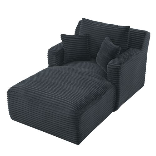 Fauteuil Longue, En Velours Côtelé Gris Foncé, Sans Montage