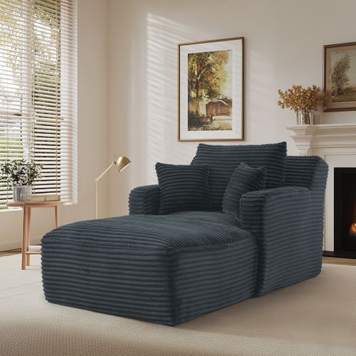 Fauteuil Longue, En Velours Côtelé Gris Foncé, Sans Montage