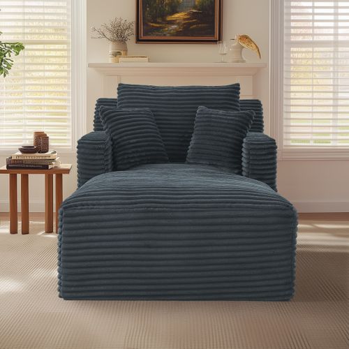 Fauteuil Longue, En Velours Côtelé Gris Foncé, Sans Montage
