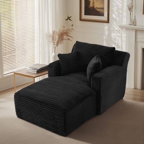 Fauteuil Longue, En Velours Côtelé Noir - Sans Montage