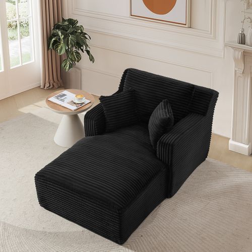 Fauteuil Longue, En Velours Côtelé Noir - Sans Montage