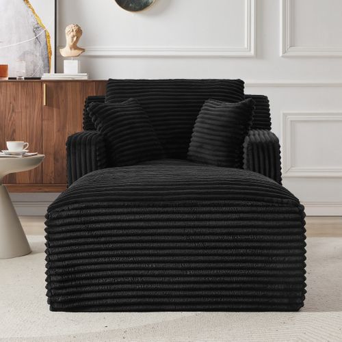 Fauteuil Longue, En Velours Côtelé Noir - Sans Montage
