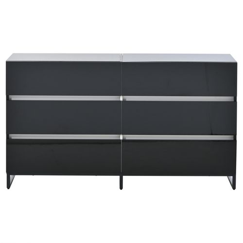Commode Noir Brillant 140 X 39,5 X 78,5 Cm - 6 Tiroirs, 3 Pieds Métal, Buffet Pour Salon